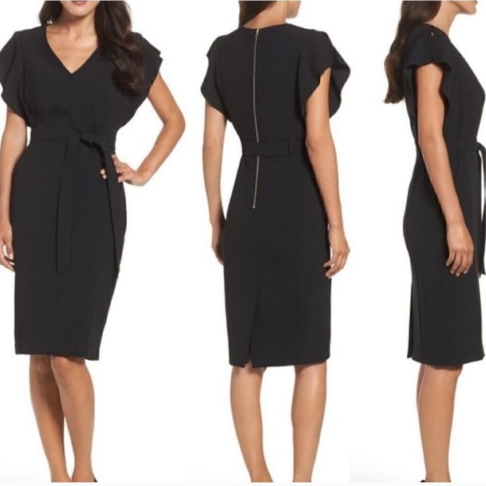 Eliza J Midi Ruffle Sleeve Sheath Dress Black NWT size 4